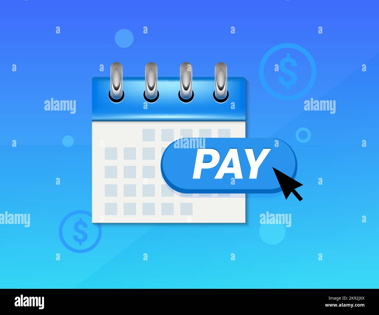 Abbonamento pagamento calendario tassa annuale pulsante. Abbonamento abbonamento banca prezzo denaro stipendio automatico. Illustrazione Vettoriale