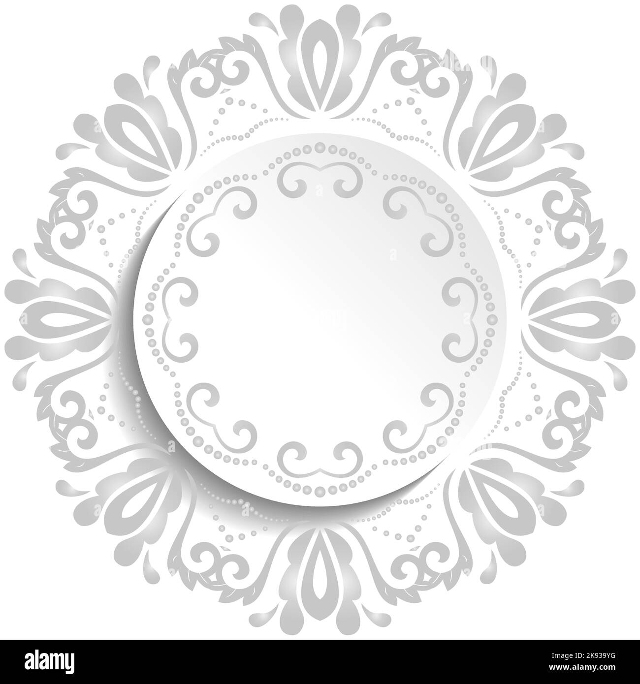 Cornice vettoriale rotonda con elementi floreali e arabeschi. Modello con arabeschi. Bel biglietto d'auguri Illustrazione Vettoriale