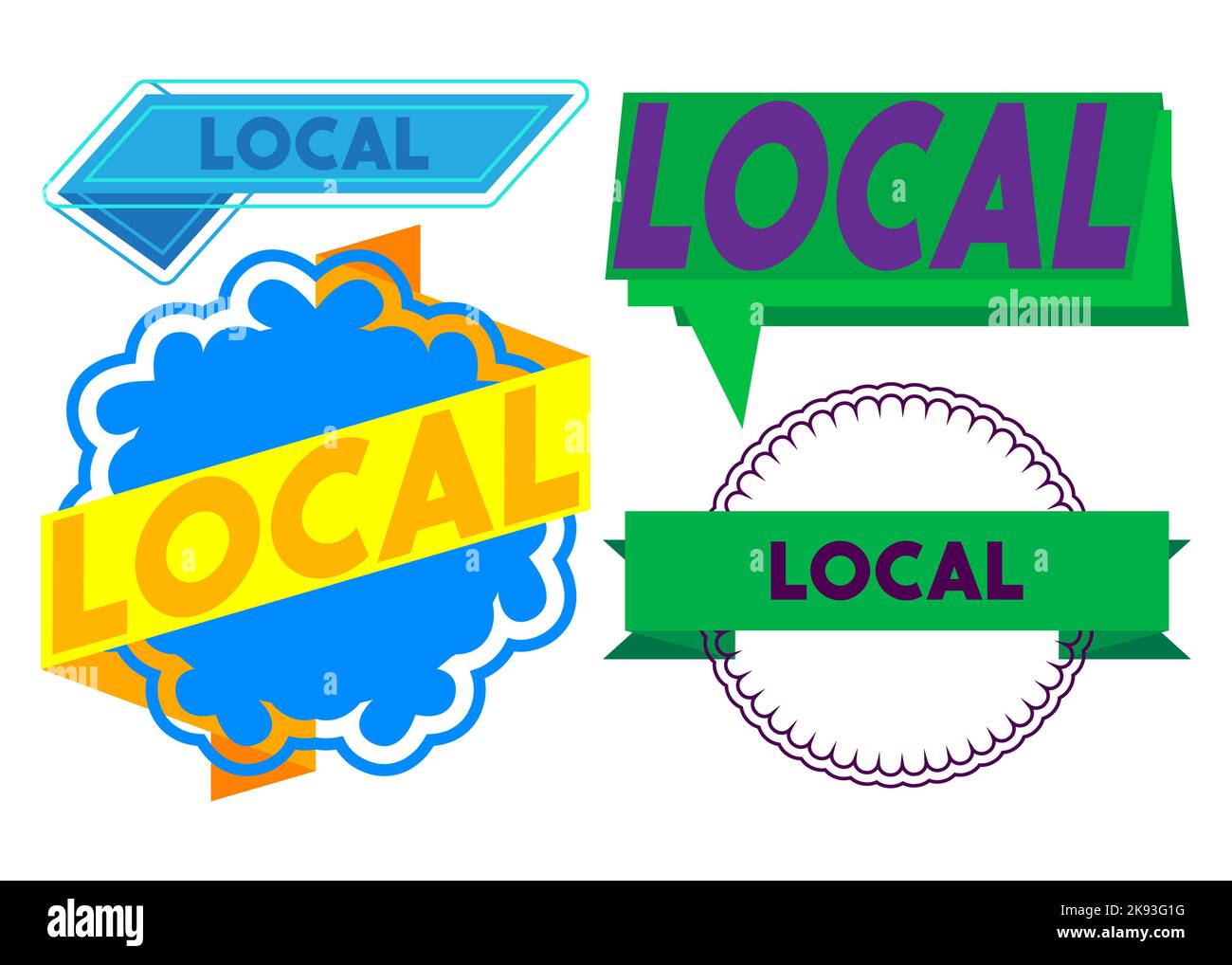 Set di barre multifunzione con testo locale. Modello banner. Etichetta adesiva. Segnale. Illustrazione Vettoriale