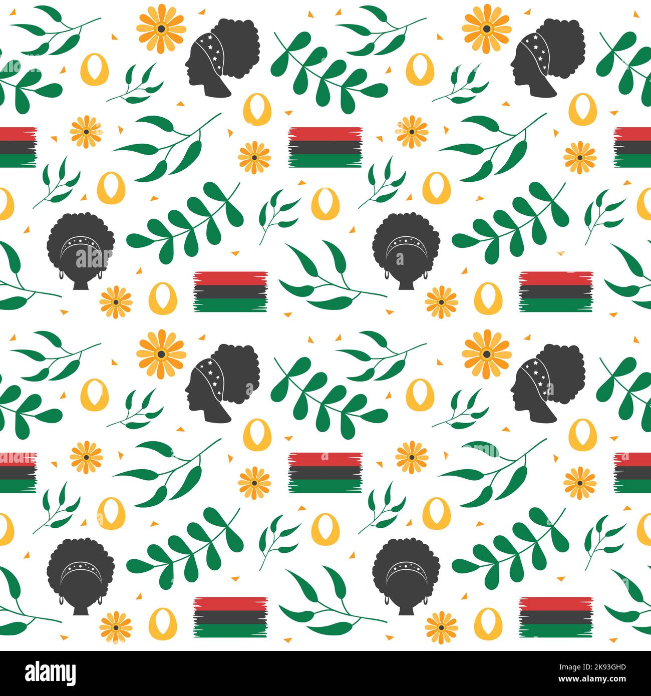 Felice Kwanzaa Holiday Africano senza cuciture modello Design con elemento stile Festival su modello disegnato a mano Cartoon Flat Illustrazione Illustrazione Vettoriale