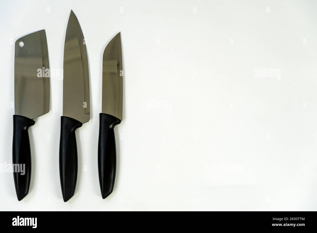 coltelli da cucina in acciaio, isolati su bianco, coltelli da cucina in metallo, messico Foto Stock