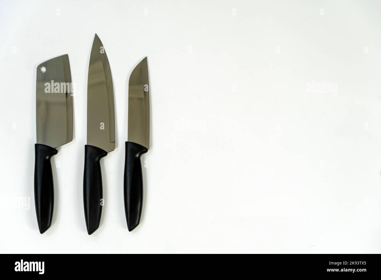 coltello in metallo e nero, coltello in acciaio affilato con manico in plastica, guadalajara Foto Stock