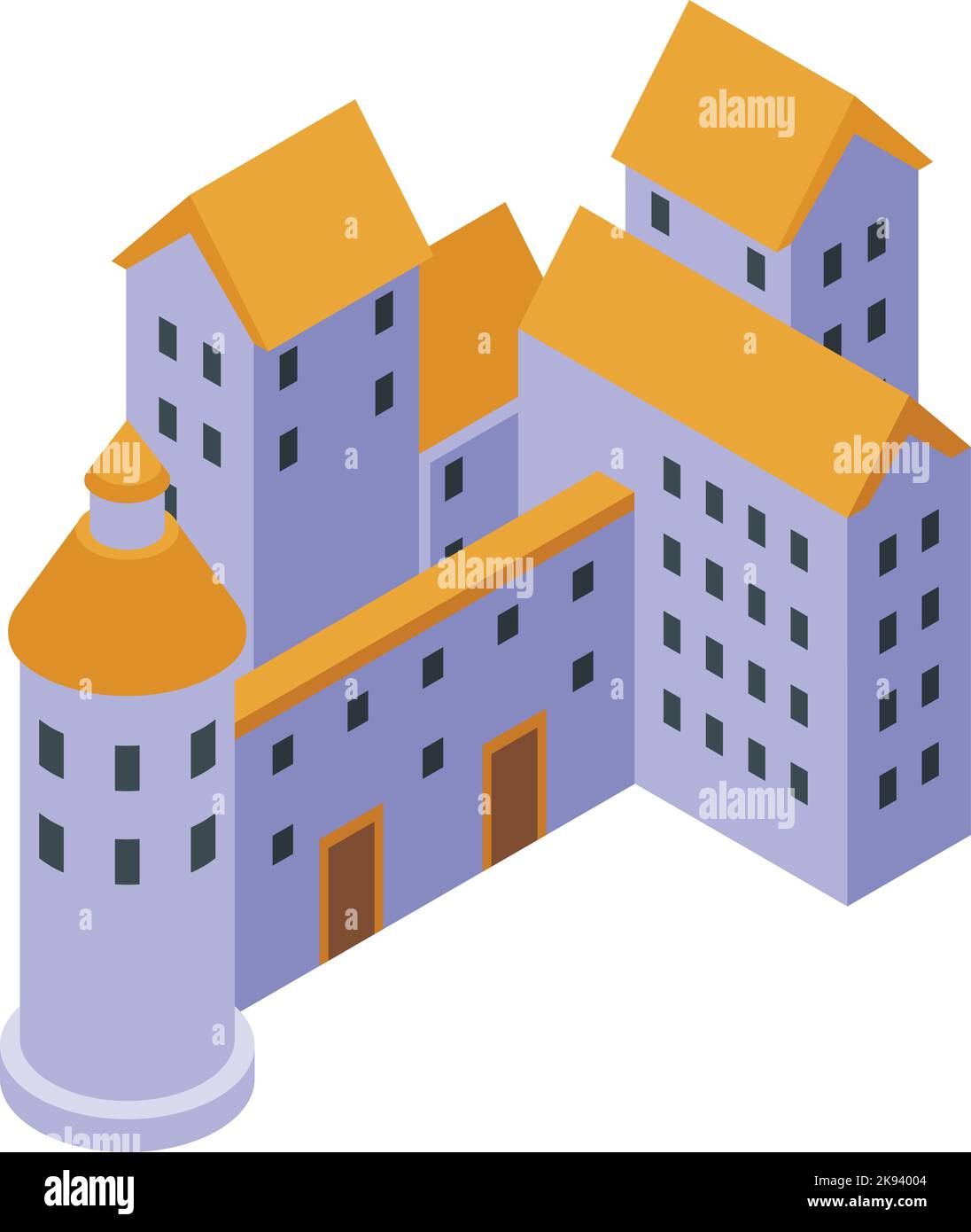 Icona romena castello vettore isometrico. Bandiera della Romania. Paese di viaggio Illustrazione Vettoriale