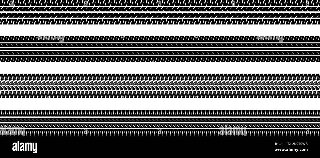 Set di stampa battistrada nero isolato su sfondo bianco Illustrazione Vettoriale