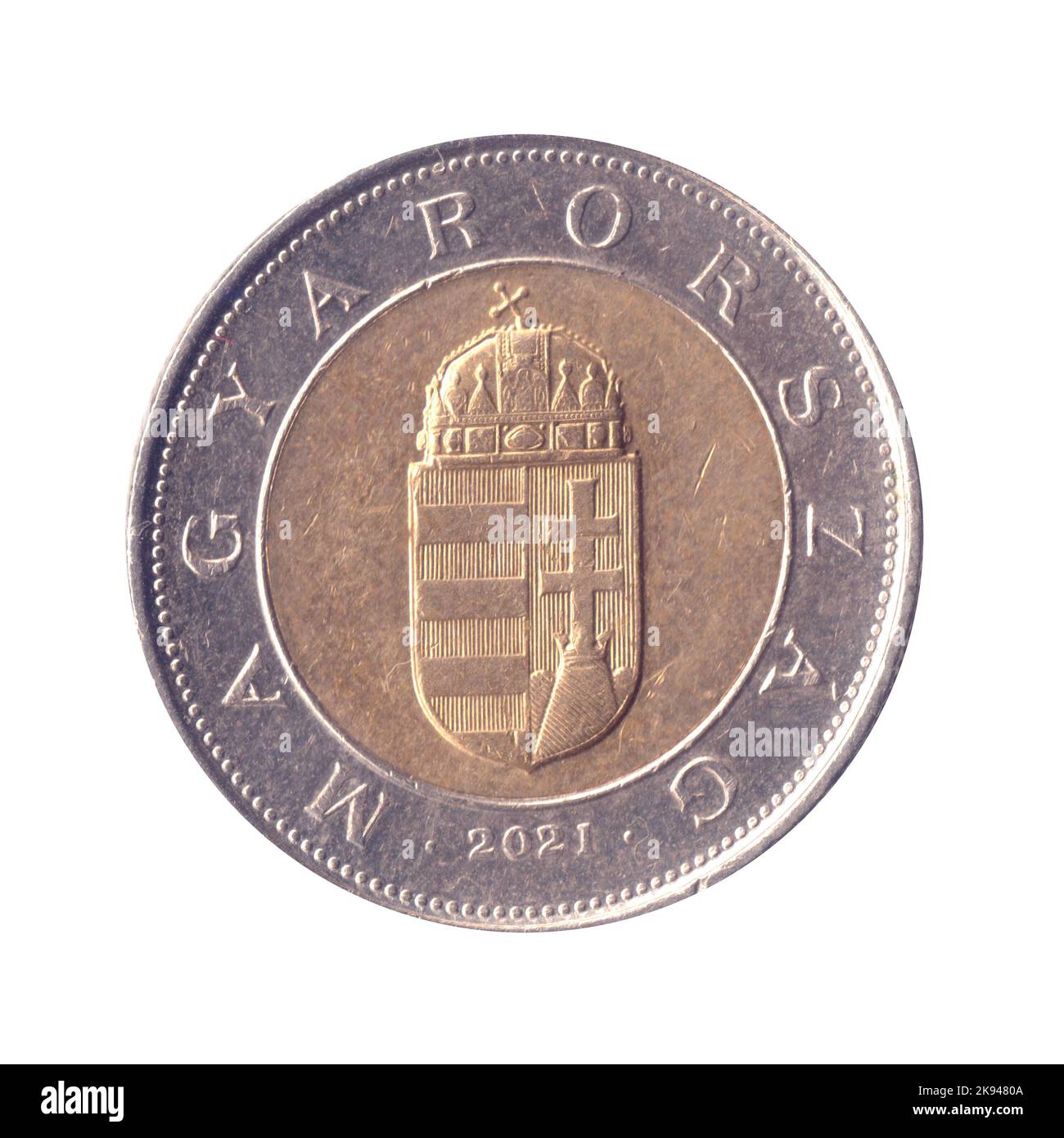 100 moneta ungherese (HUF) su sfondo bianco Foto Stock