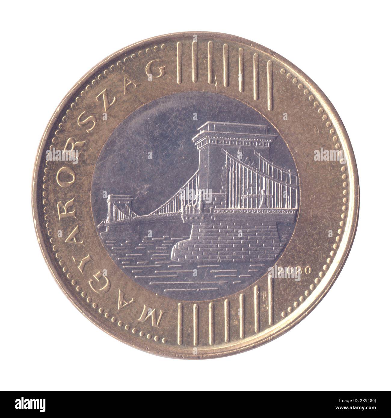200 moneta ungherese (HUF) su sfondo bianco Foto Stock
