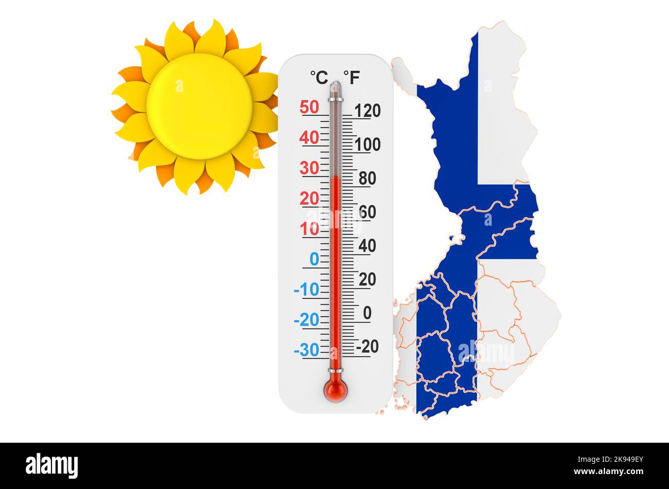 Concetto di calore in Finlandia. 3D rendering isolato su sfondo bianco Foto Stock