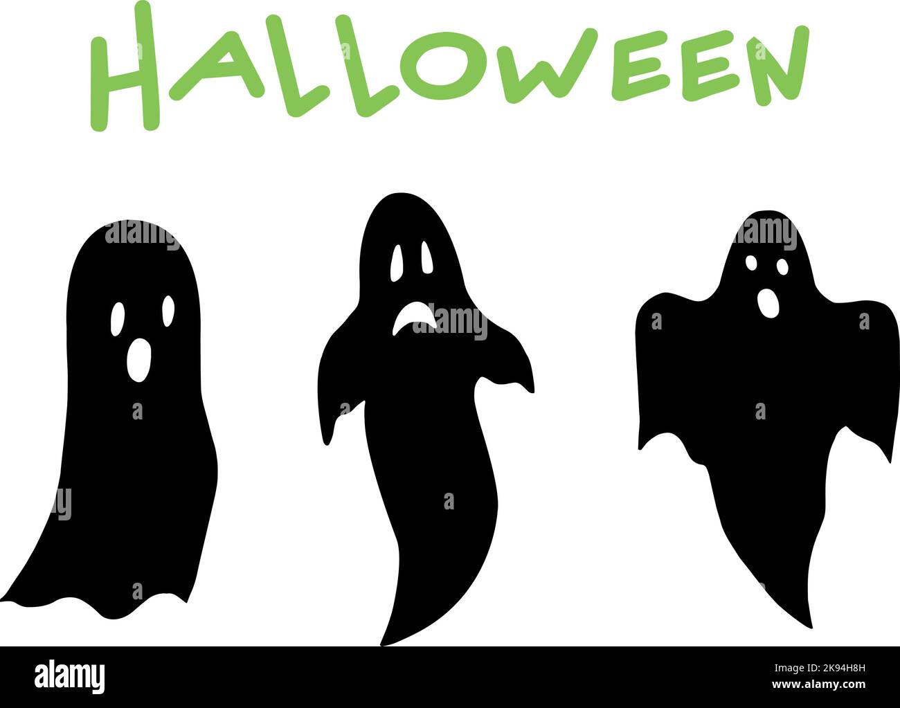 Set di silhouette fantasmi di Halloween. Isolato. Disegnato a mano. Halloween felice Illustrazione Vettoriale