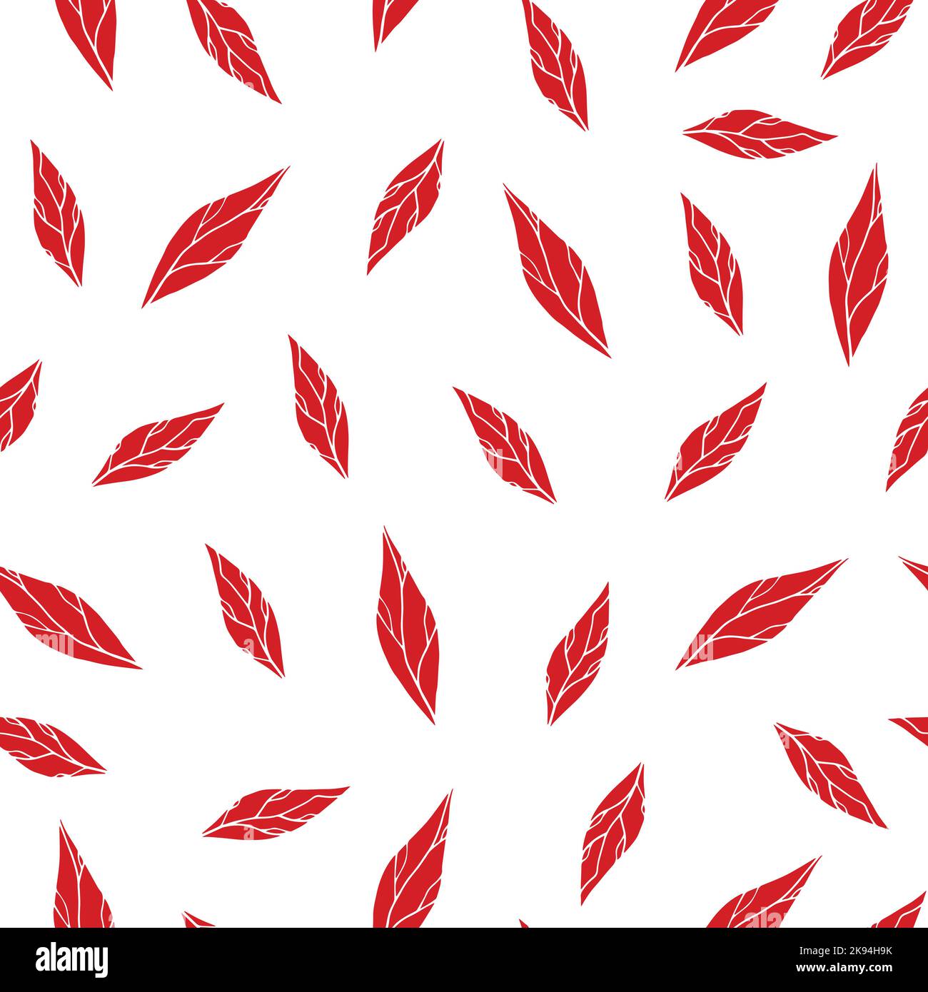 Foglie rosse motivo botanico senza cuciture. Elementi botanici disegnati a mano su sfondo bianco Illustrazione Vettoriale