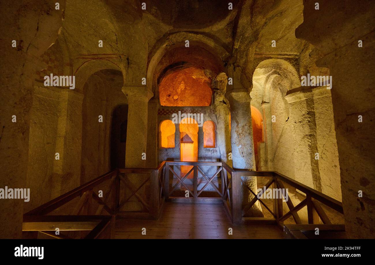 Chiesa della Croce di Malta, chiesa sotterranea di goreme museo all'aperto, Cappadocia, Anatolia, Turchia Foto Stock