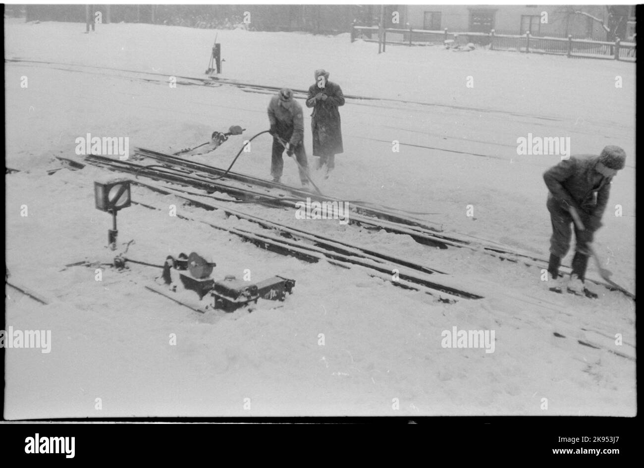 Rimozione della neve con aria compressa. Foto Stock