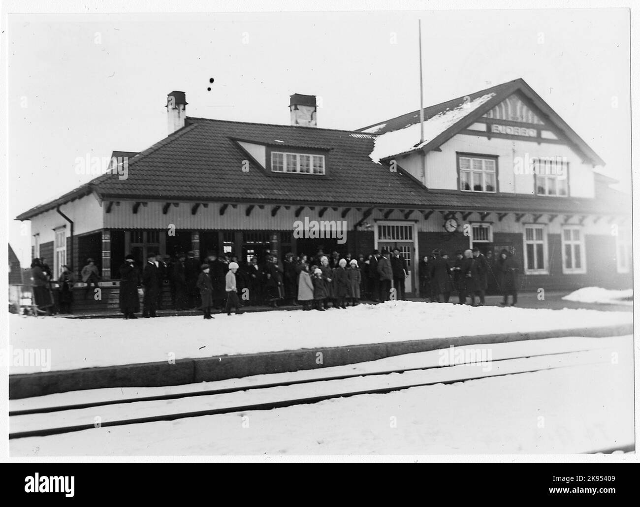 Stazione SWB di Björbo in 1922.swb Stoccolma - Västerås - Berglagen Ferrovia. Le vendite di biglietti sono chiuse nel 1995-96 Foto Stock