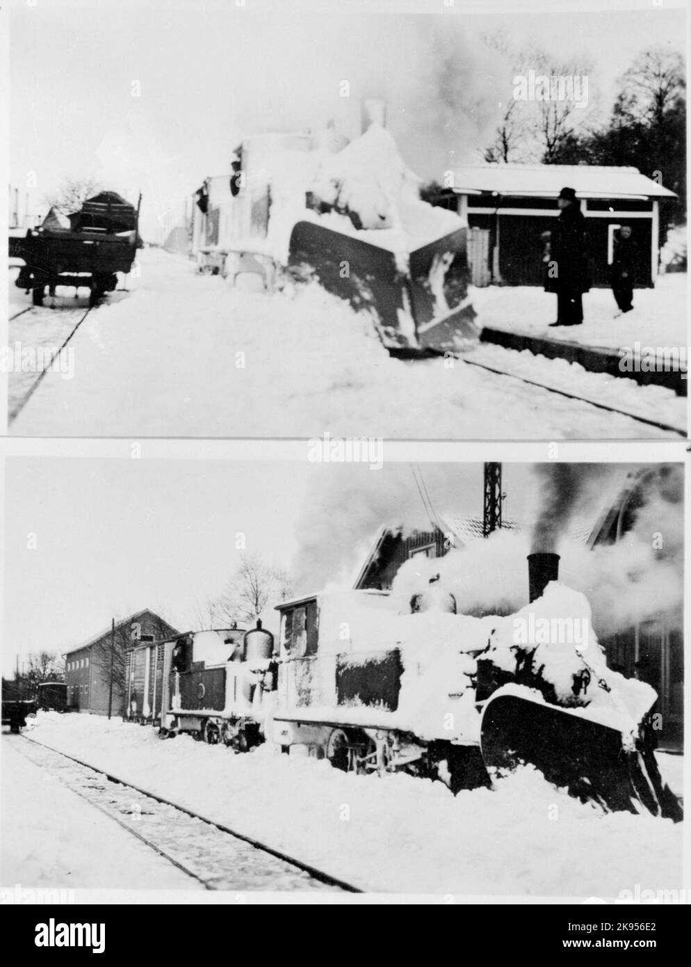 Falkenbergs Railway, Fj Plow Trains con locomotiva 5 o 6 picture 1 aratro picture 2 aratro train Foto Stock