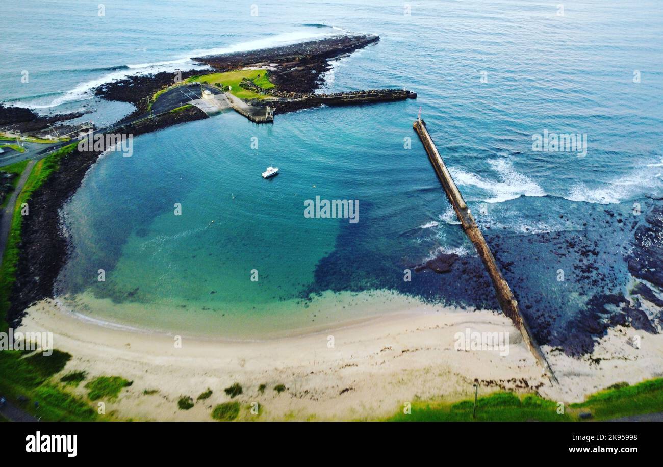 Una vista aerea del lago Illawarra in una giornata di sole Foto Stock