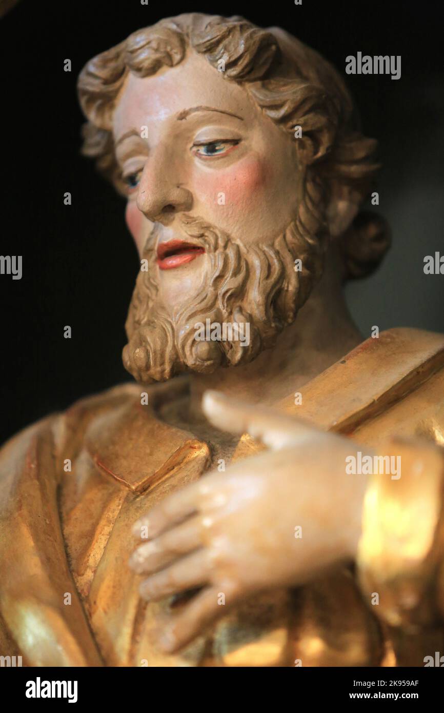 Saint-Joseph. Statua. Eglise de la Sante-Trinité. Les Contamines-Montjoie. Alta Savoia. Auvergne-Rhône-Alpi. Francia. Europa. Foto Stock