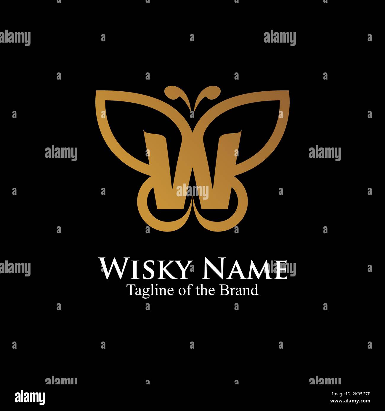 Lettera W all'interno del logo Buterfly. Testo iniziale logo di lusso. Disegno vettoriale del logo farfalla. Illustrazione Vettoriale