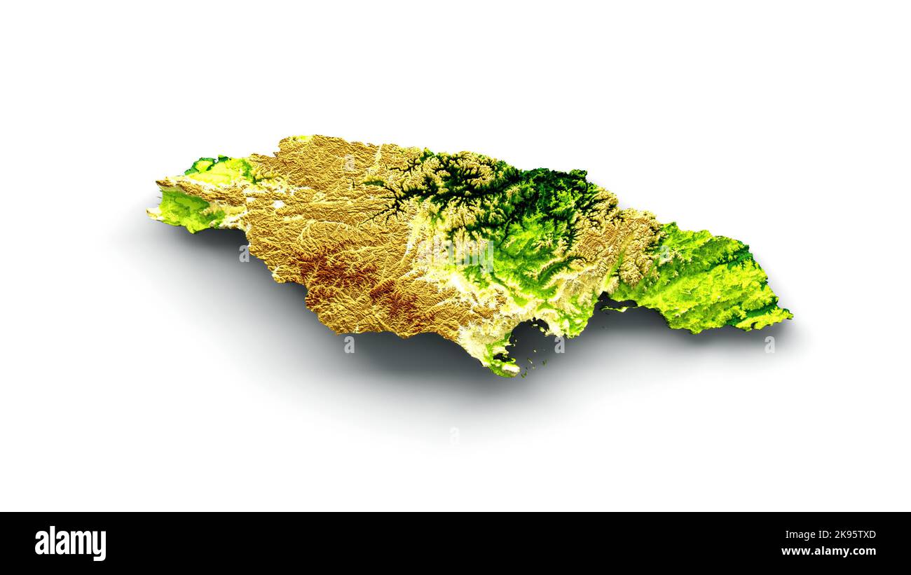 Mappa Giamaica rilievo ombreggiato colore Mappa altezza su sfondo bianco 3D illustrazione Foto Stock