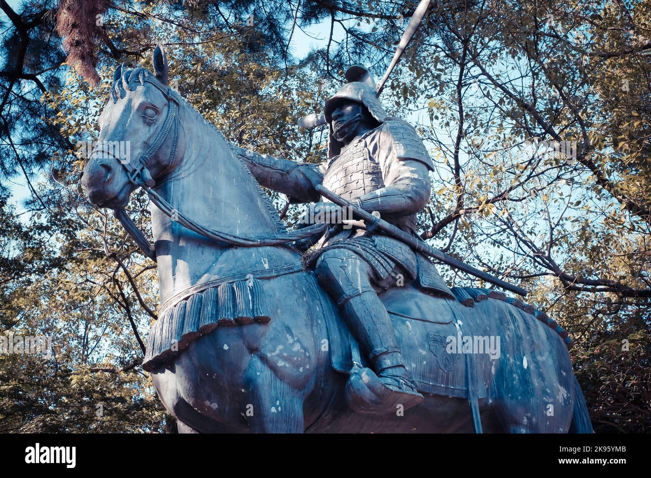 Statua di bronzo di Toudou Takatora a Tsu Shi, Giappone Foto Stock
