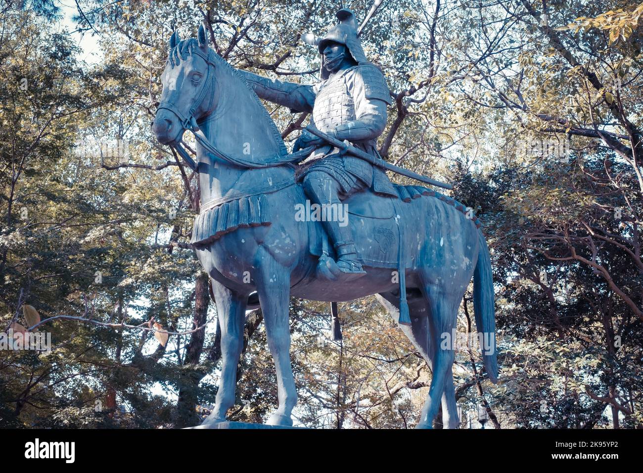 Statua di bronzo di Toudou Takatora a Tsu Shi, Giappone Foto Stock