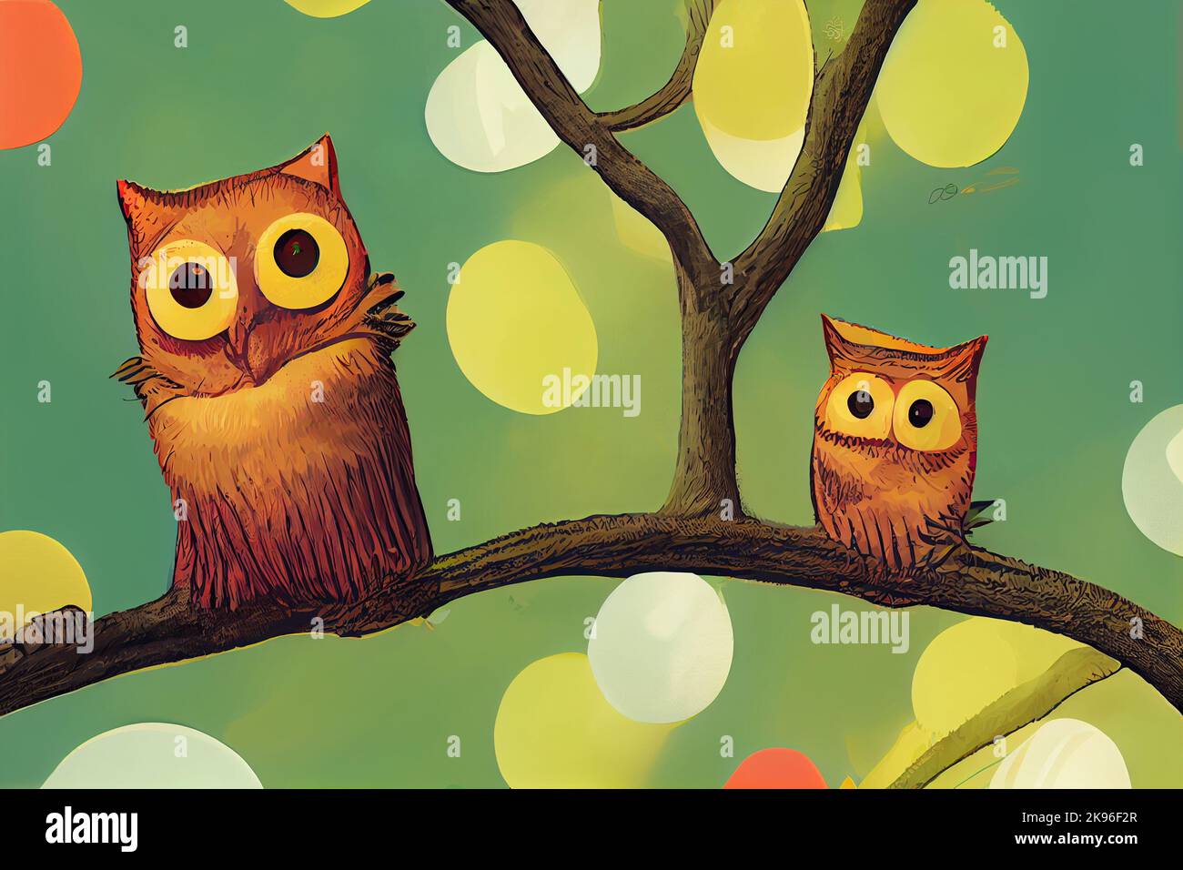Carino piccola Owl Illustrazione per i bambini Libro in Pittura ad acquerello Arte Cartoon personaggio Foto Stock