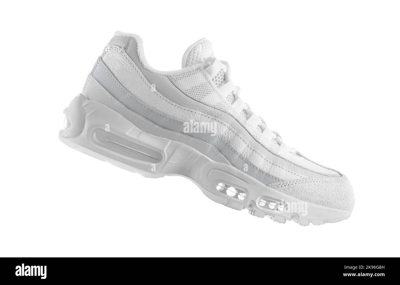 Sneaker bianca su sfondo isolato bianco Foto Stock