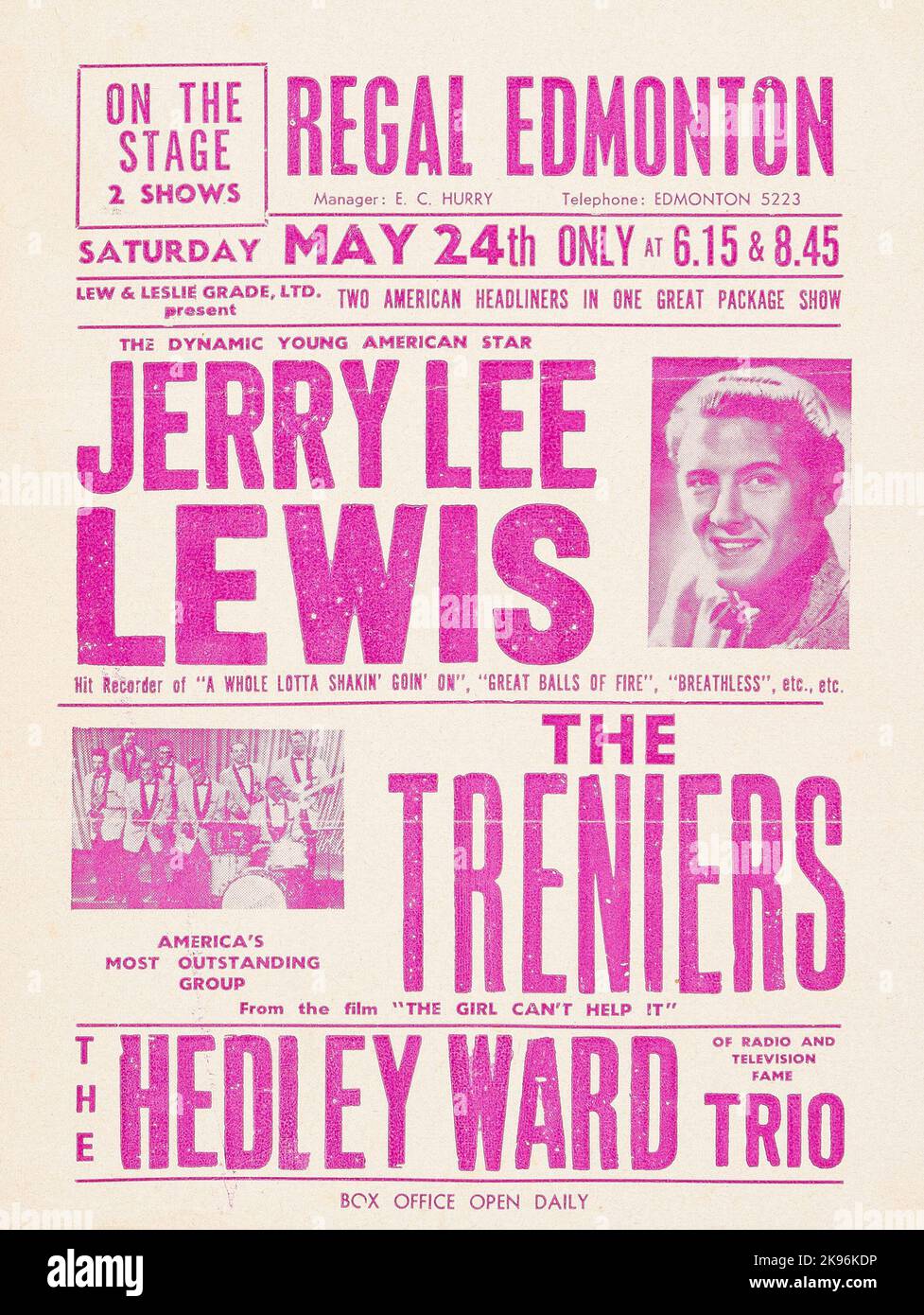 Jerry Lee Lewis 1958, bolletta britannica per concerti Foto Stock