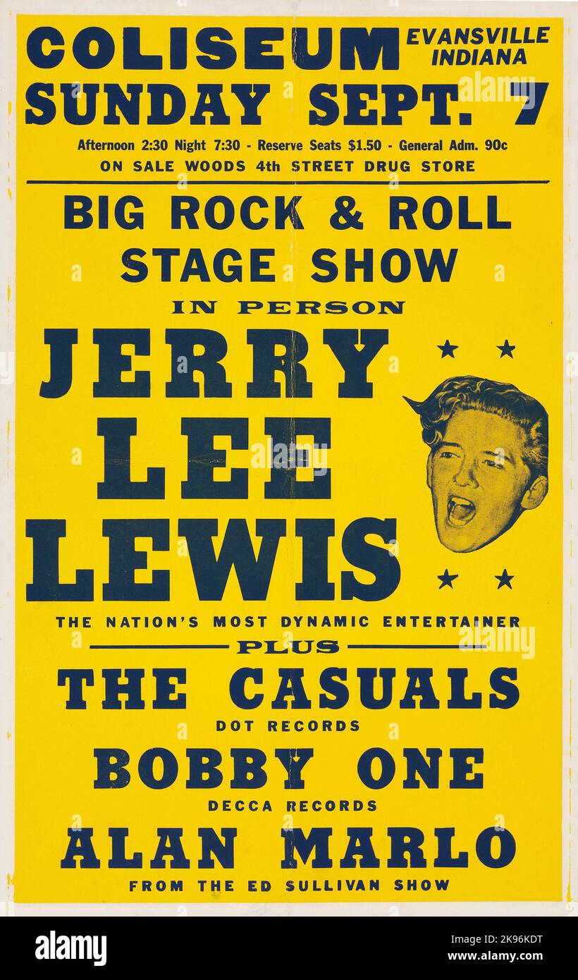 Poster del concerto di Jerry Lee Lewis del 1958 "Big Rock & Roll Stage Show" Foto Stock