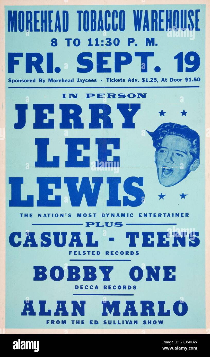 Jerry Lee Lewis 1958 Morehead, KY 'Tobacco Warehouse' Concert Poster Foto Stock