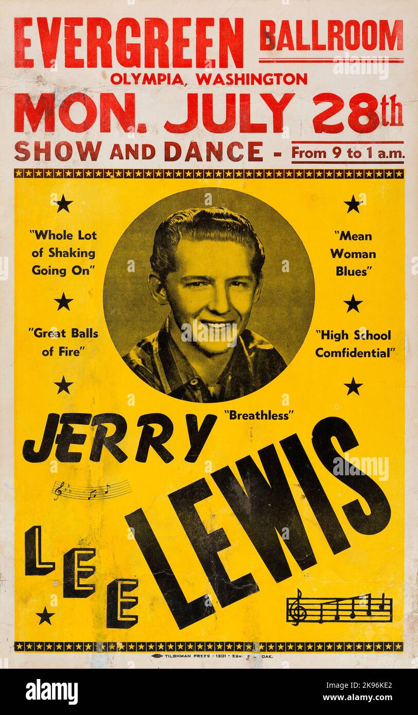 Poster concerto sala da ballo Jerry Lee Lewis Evergreen (1958) Foto Stock