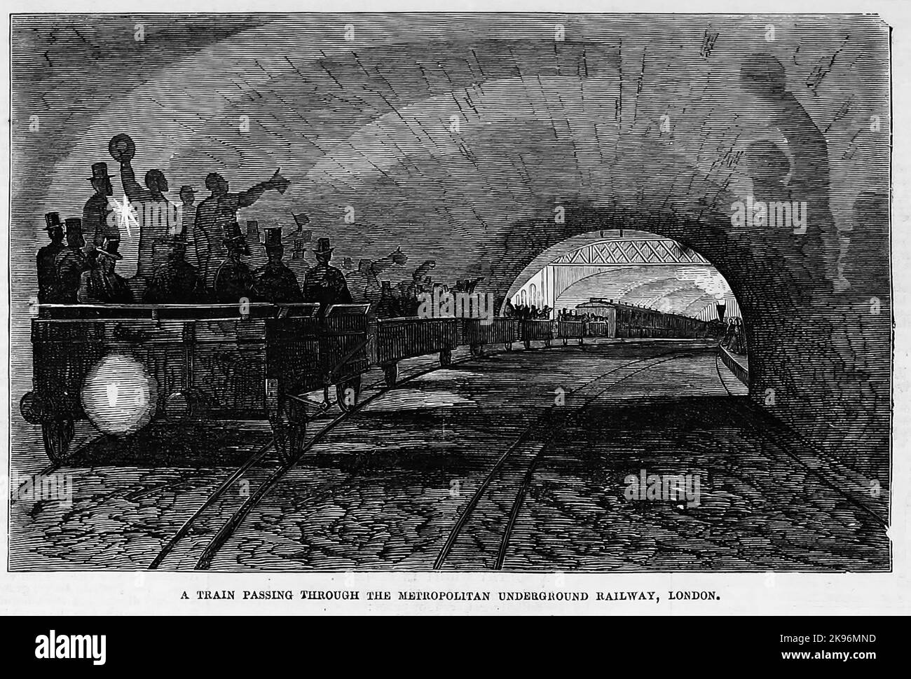 Un treno che passa attraverso la metropolitana di Londra, Inghilterra. Ottobre 1862. Illustrazione del 19th° secolo dal quotidiano illustrato di Frank Leslie Foto Stock