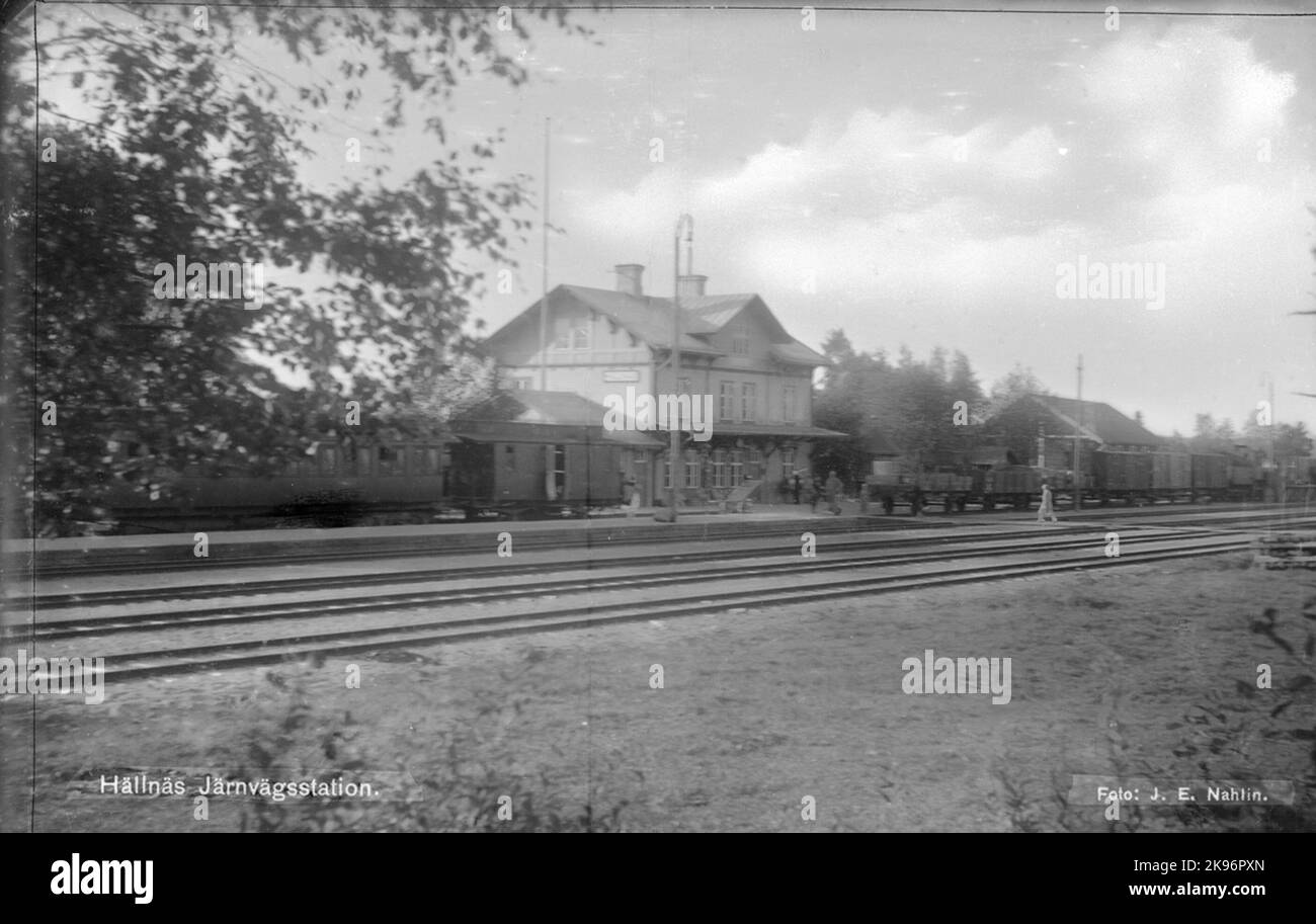 Stazione di Hällnäs. La casa della stazione è del tipo a modello Hällnäs ed è progettata dall'allora architetto capo dell'ufficio architettonico della Ferrovia Statale, Adolf Wilhelm Edelswaard. Foto Stock