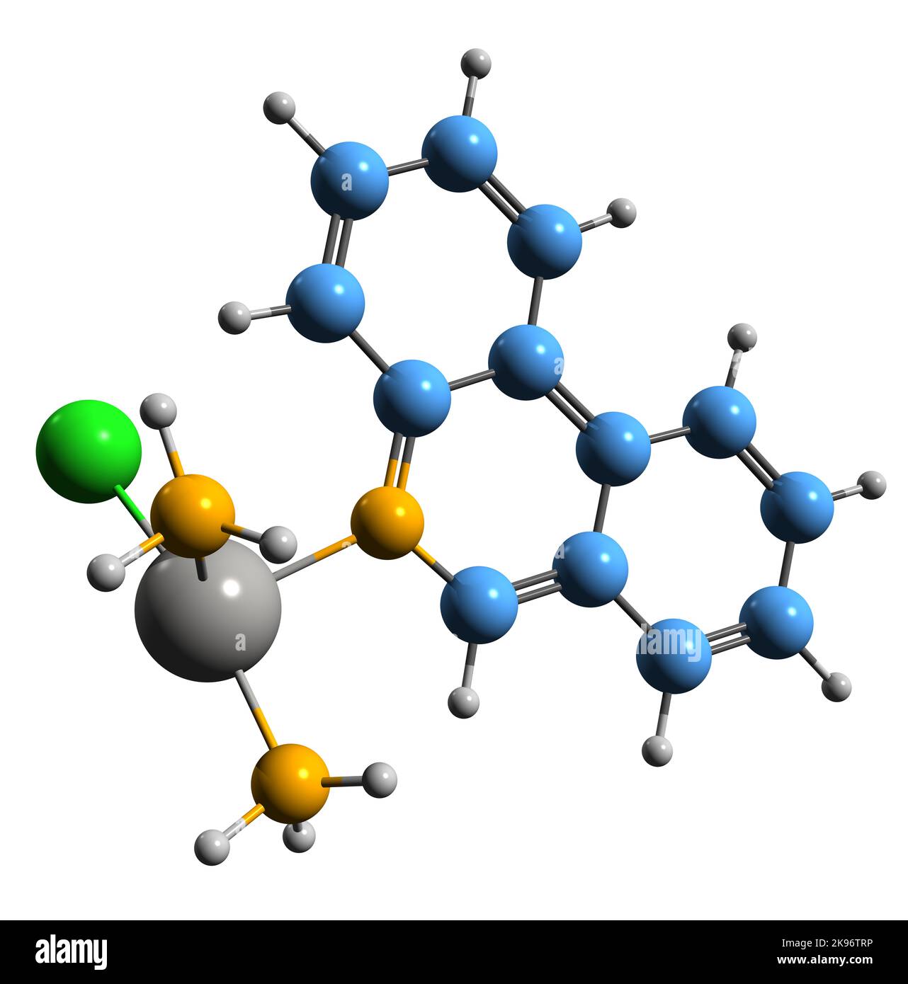 3D immagine di Phenanthriplatino formula scheletrica - struttura chimica molecolare dell'agente chemioterapico isolato su sfondo bianco Foto Stock