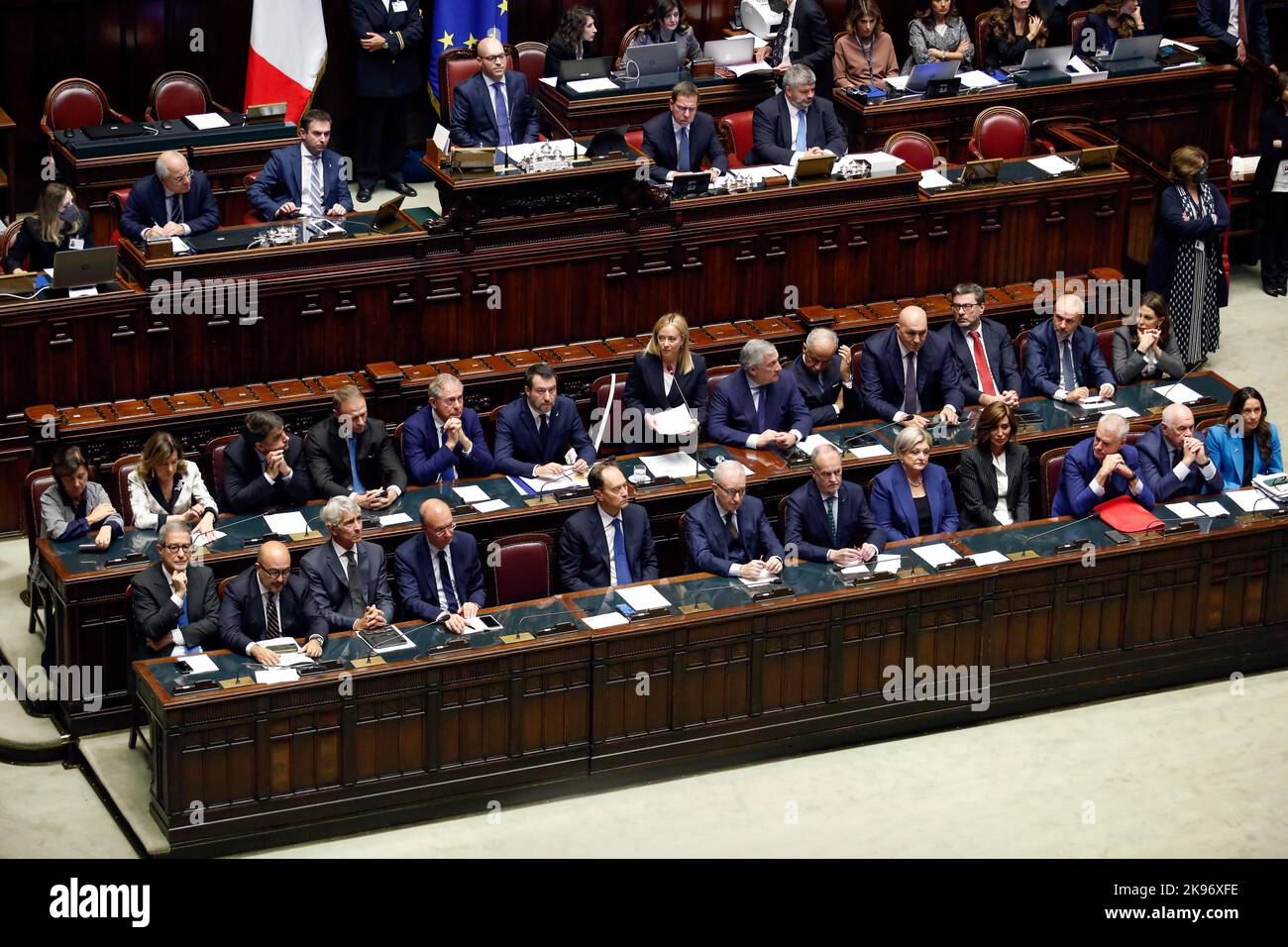 Italia, Roma, 25 ottobre 2022 : Giorgia Meloni, nuova Presidente del Consiglio dei Ministri, durante il suo discorso di fiducia alla Camera dei deputati. Foto Foto Stock