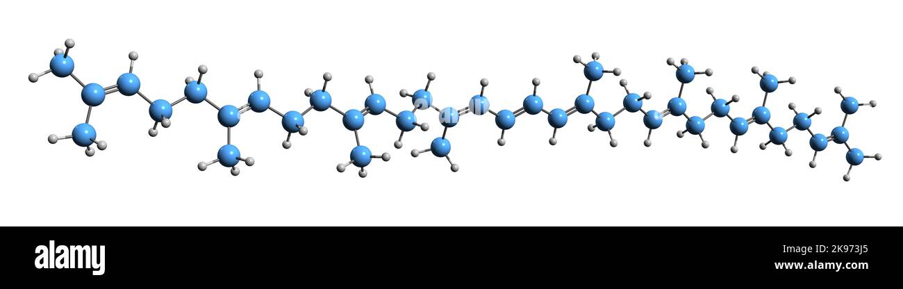3D immagine della formula scheletrica del fitoene - struttura chimica molecolare del 15-cis-fitoene isolato su sfondo bianco Foto Stock