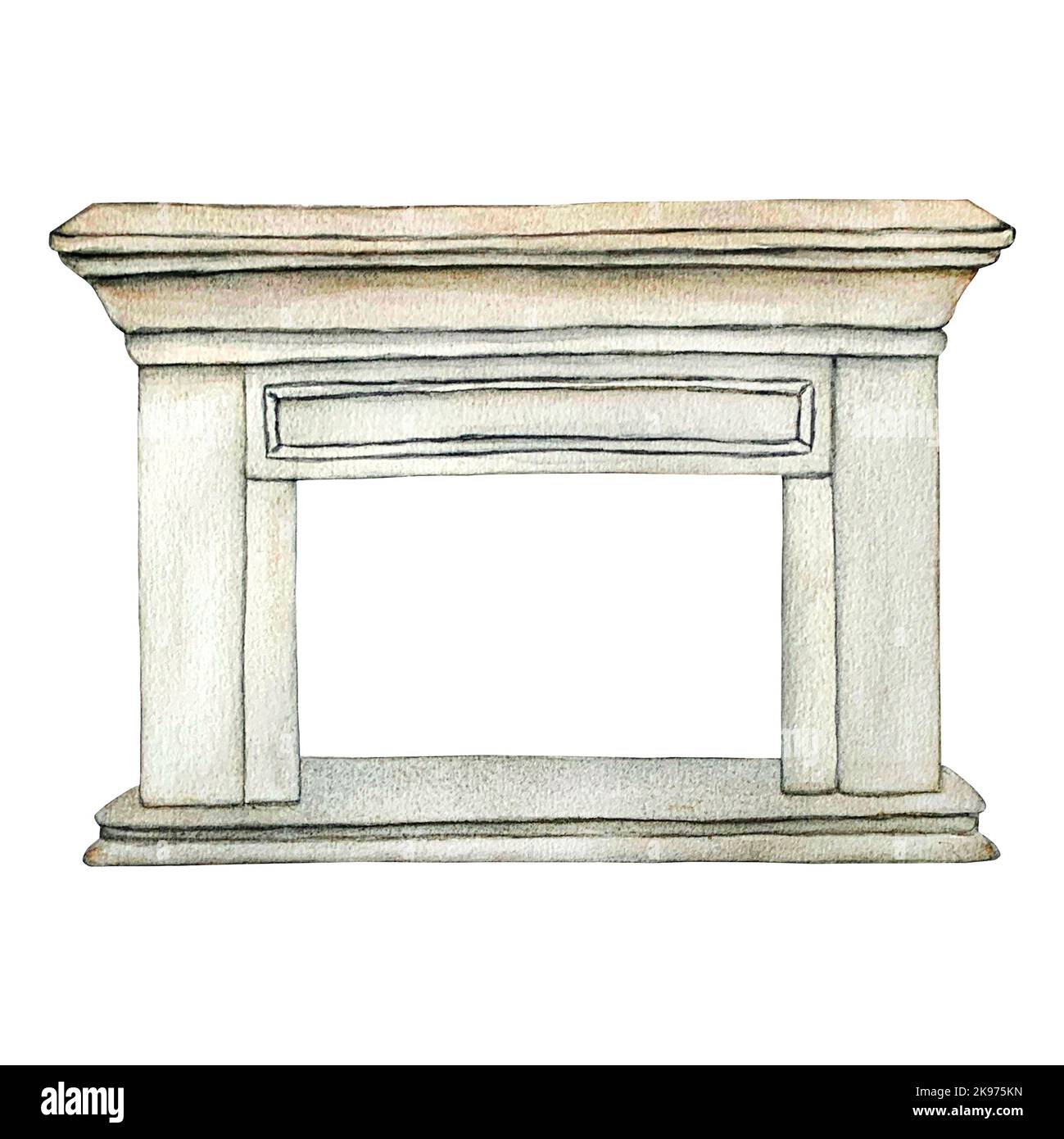 Acquerello illustrazione disegnata a mano di camino isolato su sfondo bianco. Foto Stock