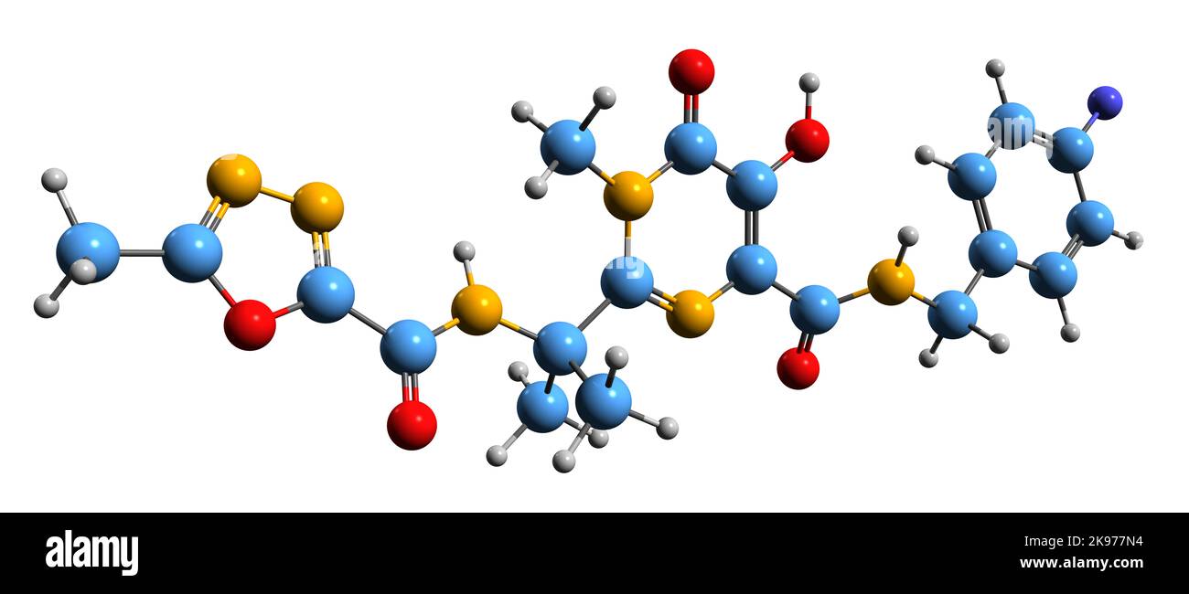 3D immagine di Raltegravir formula scheletrica - struttura chimica molecolare del farmaco antiretrovirale isolato su sfondo bianco Foto Stock