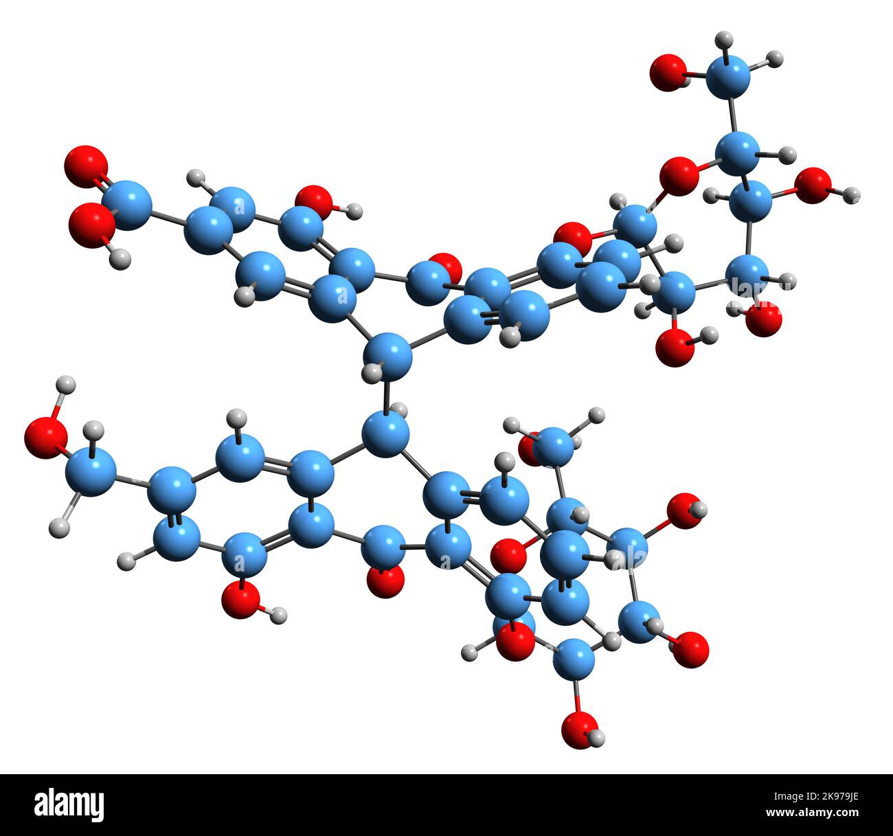 3D immagine di Senna glicoside C formula scheletrica - struttura chimica molecolare del senoside lassativo isolato su sfondo bianco Foto Stock