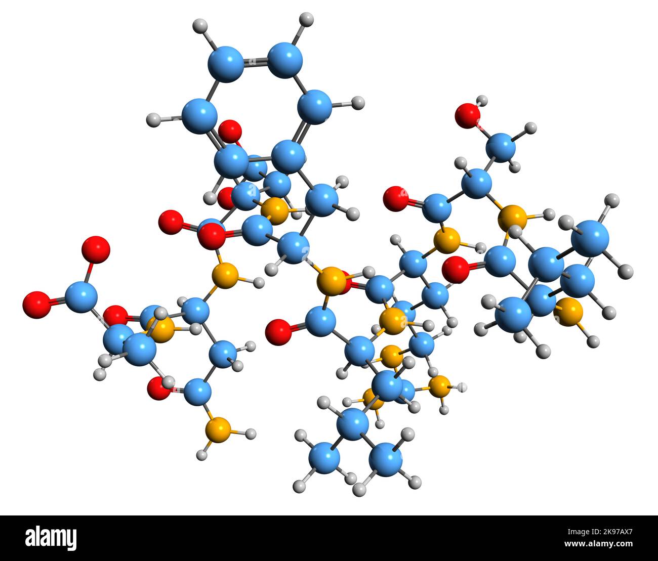 3D immagine di Somatotropin formula scheletrica - struttura chimica molecolare dell'ormone della crescita isolato su sfondo bianco Foto Stock