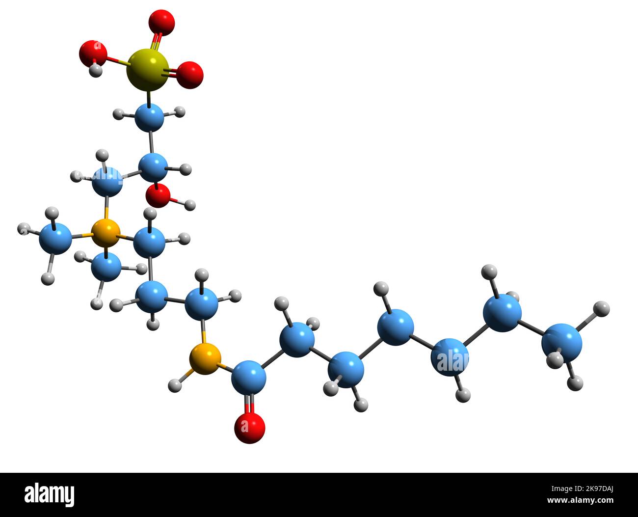 3D immagine di Twallowamidopropil idrossisoltaine formula scheletrica - struttura chimica molecolare del tensioattivo isolato su sfondo bianco Foto Stock