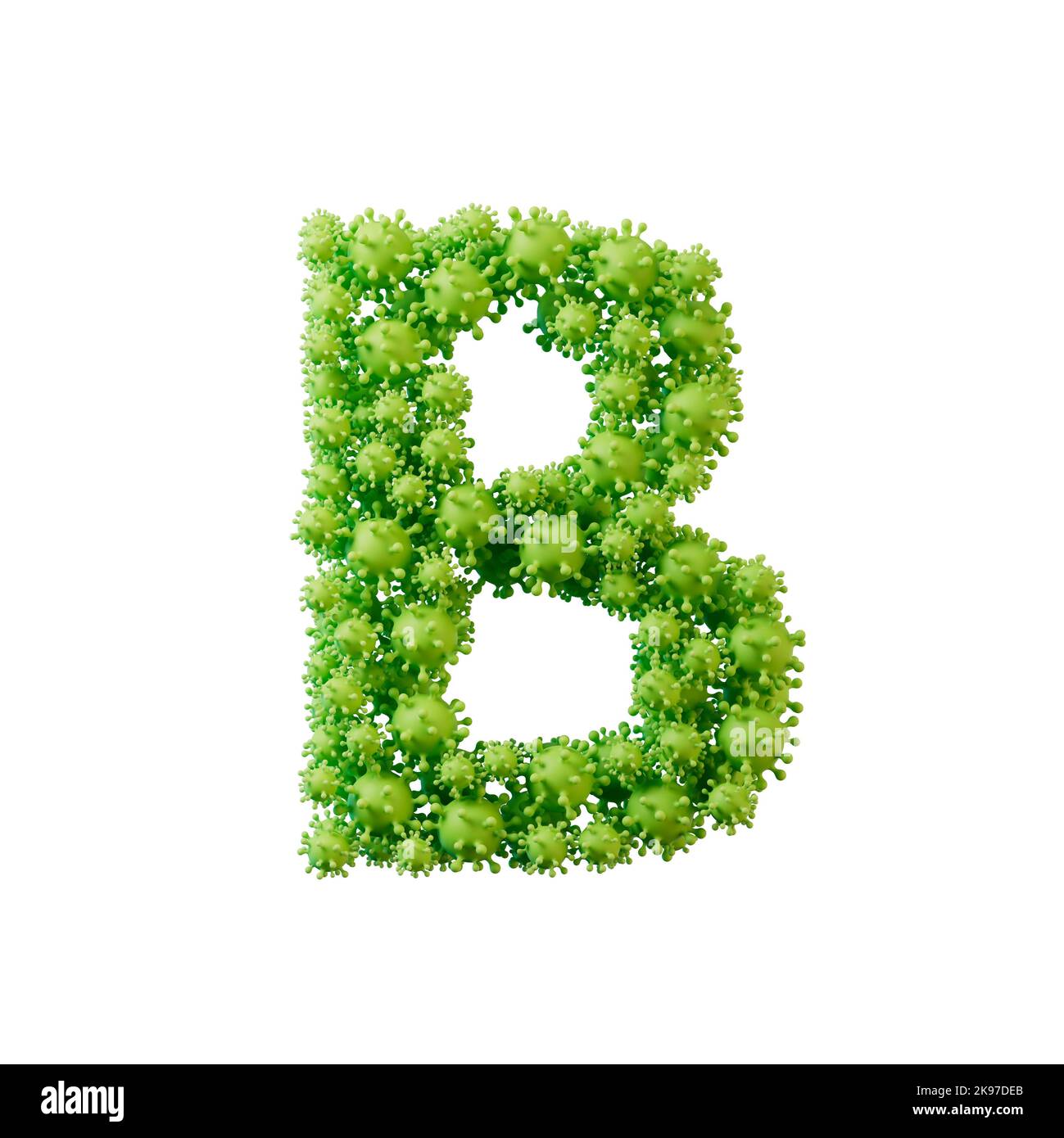 Lettera B fatta da una molecola di virus influenzale e germe. Rendering 3D Foto Stock