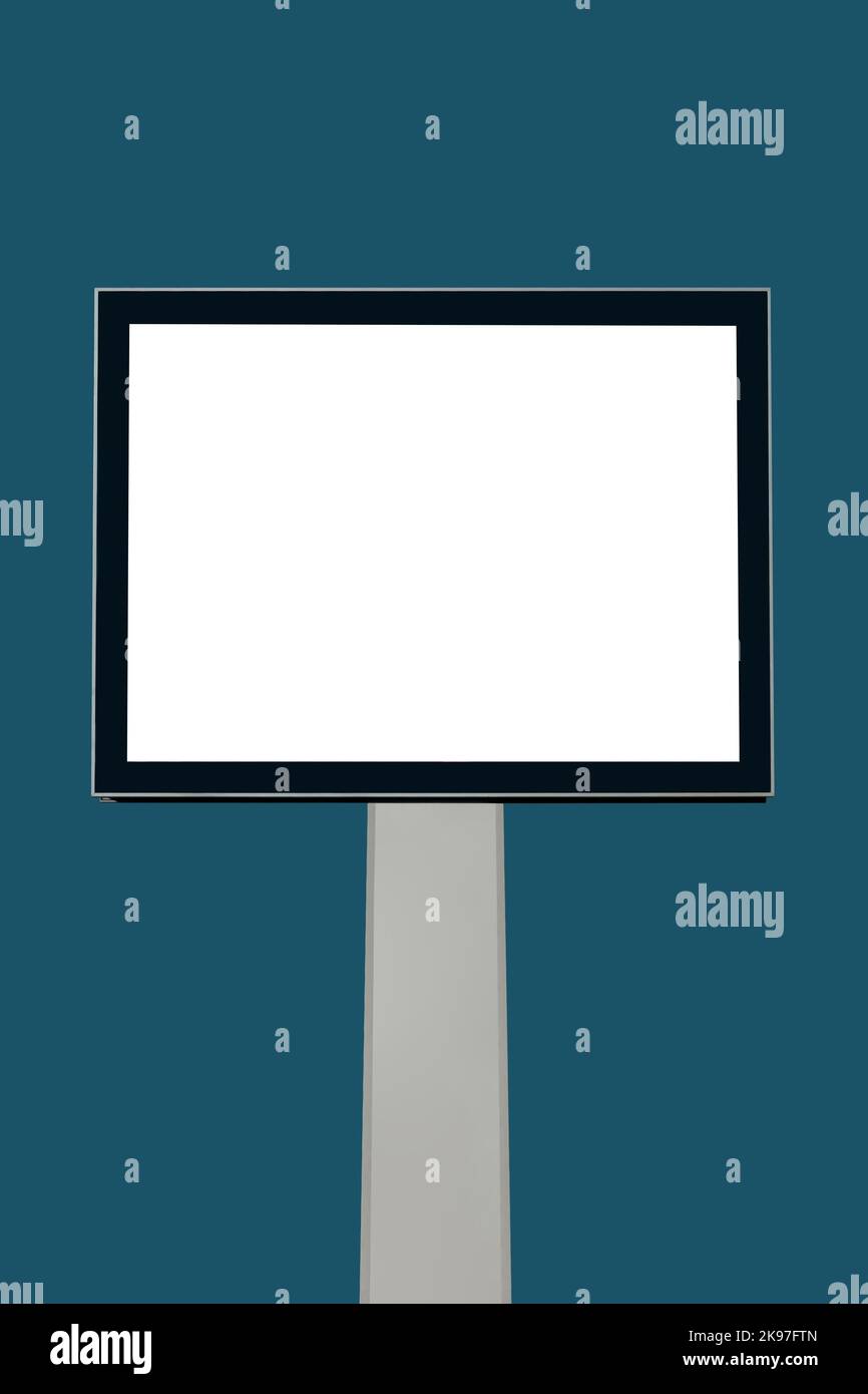Cartellone bianco quadrato su sfondo blu-verde - mock up Foto Stock