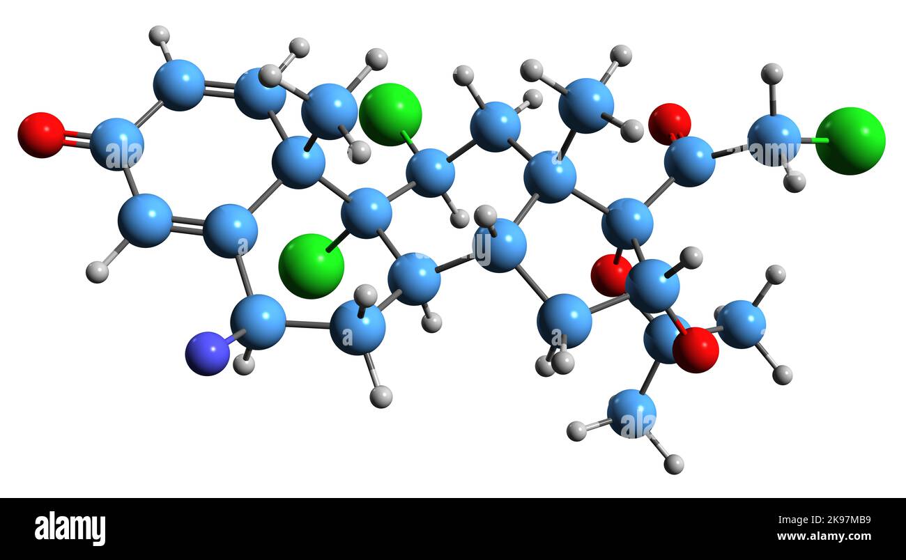 3D immagine della formula scheletrica di Triclonide - struttura chimica molecolare del corticosteroide glucocorticoide sintetico isolato su sfondo bianco Foto Stock