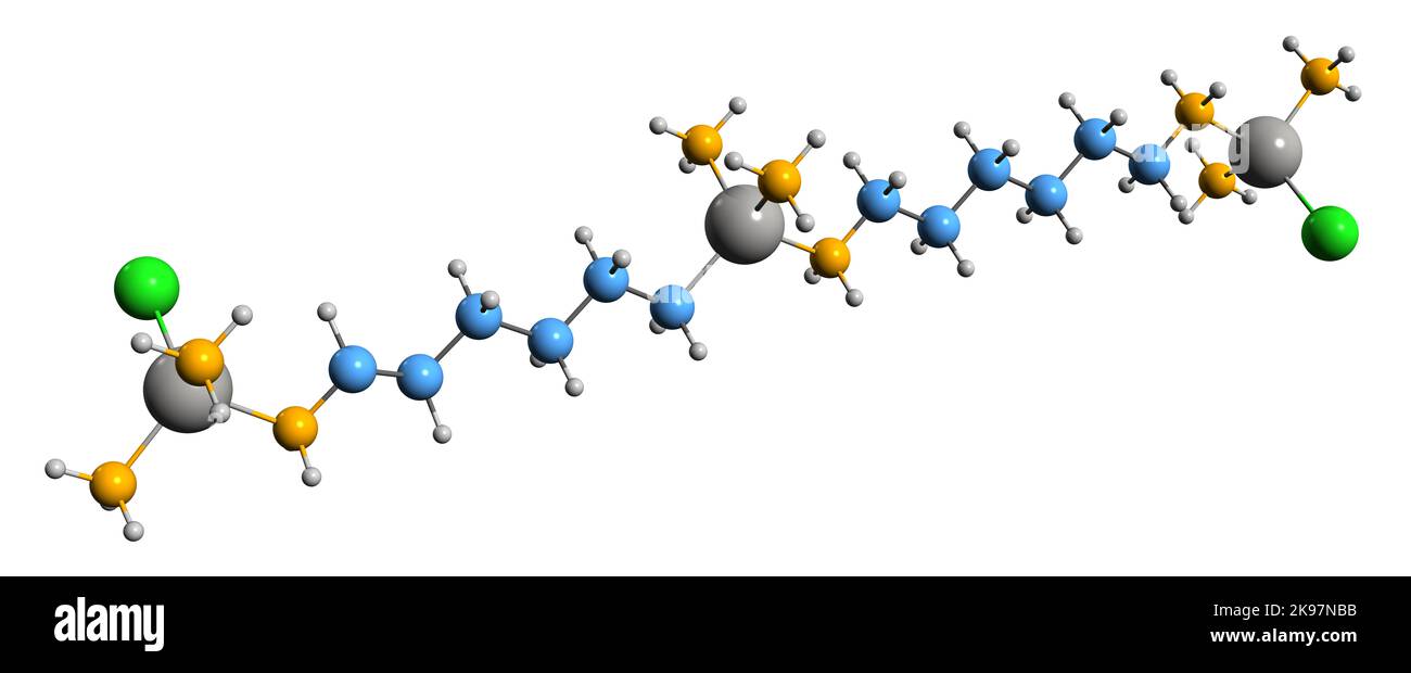 3D immagine della formula scheletrica del tetranitrato di triplatino - struttura chimica molecolare del farmaco citotossico a base di platino isolato su sfondo bianco Foto Stock