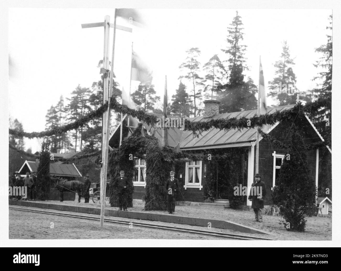 Stazione di Alnaryd, all'inaugurazione. All'estrema destra spalla e Lindvall. Foto Stock