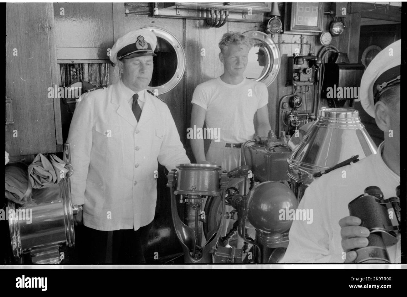 Ponte di comando sul traghetto ferroviario. Foto Stock