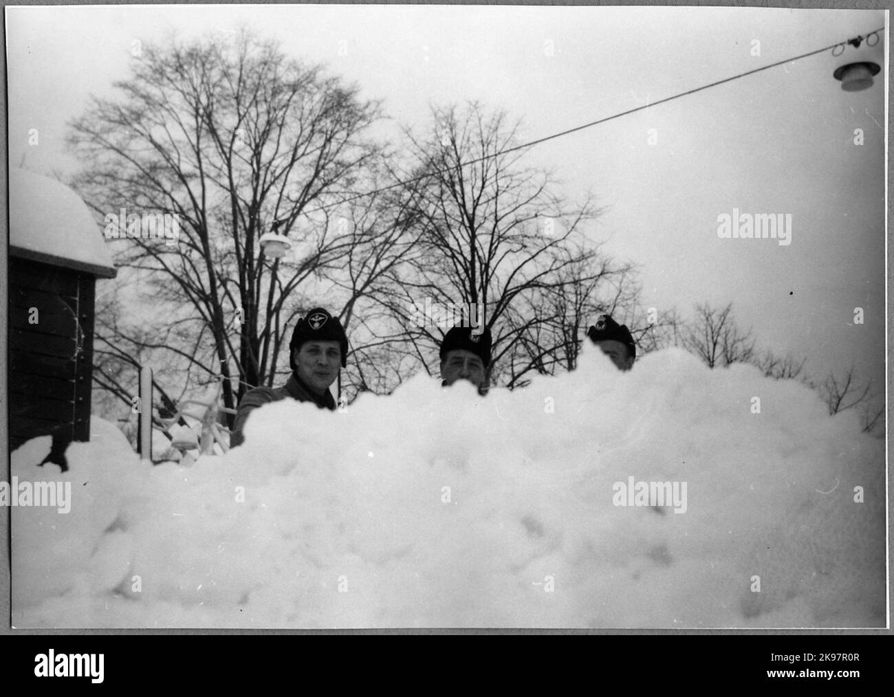 Rimozione della neve alla stazione di Västervik. Foto Stock