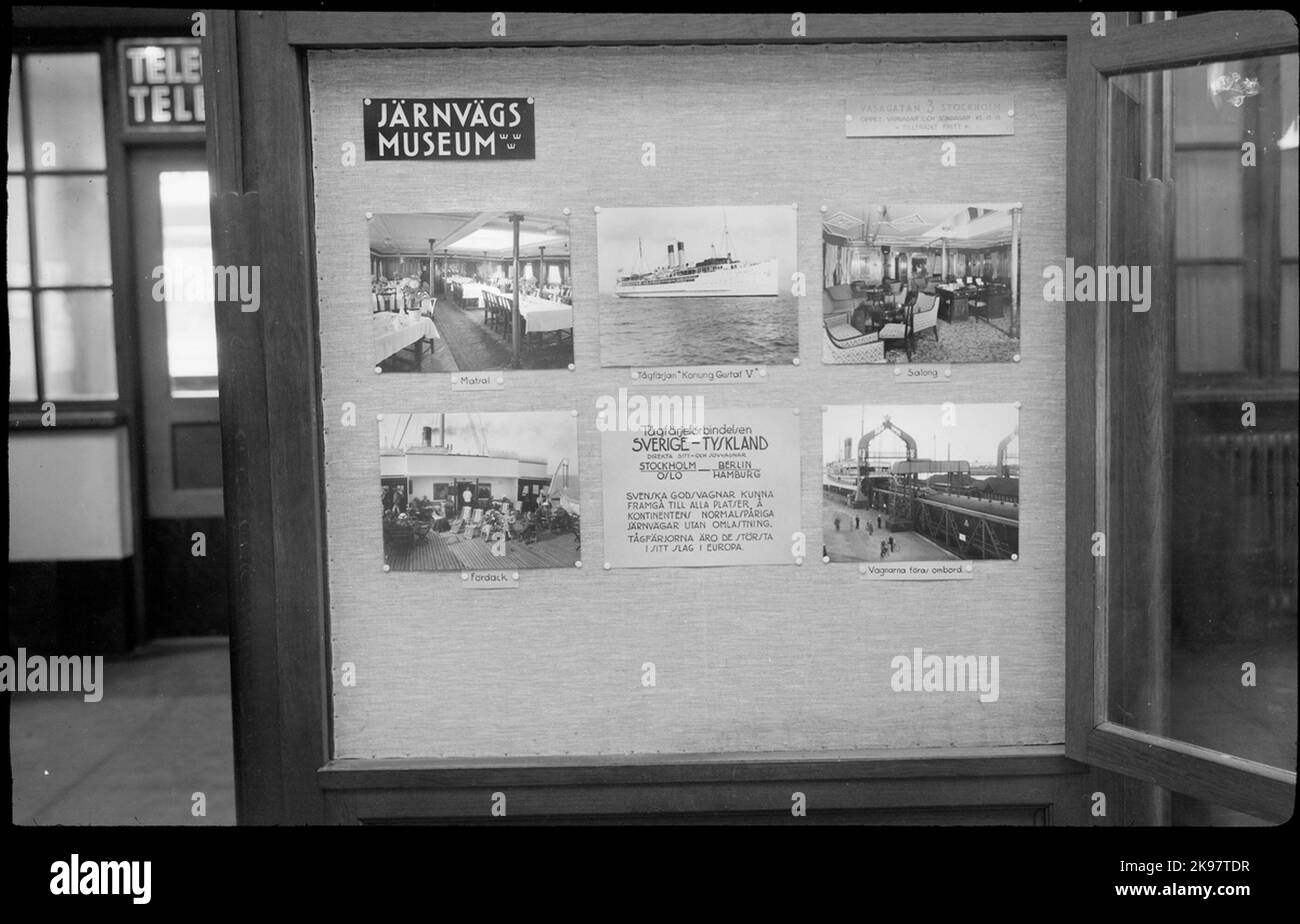 Pubblicità per il Museo ferroviario nella sala d'attesa della stazione centrale di Stoccolma. Foto Stock