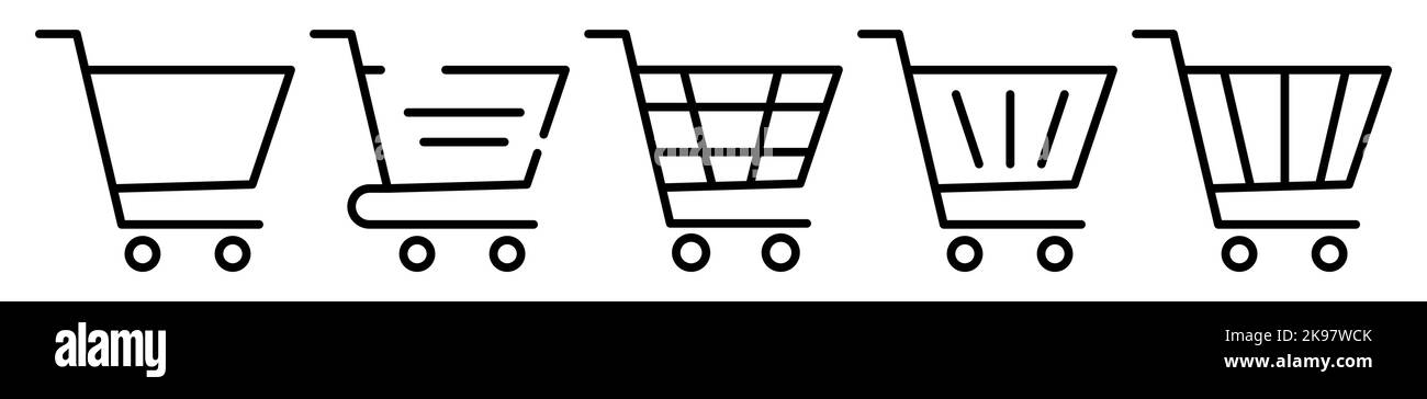 Set di icone del profilo del carrello della spesa. Illustrazione vettoriale isolata su sfondo bianco Illustrazione Vettoriale