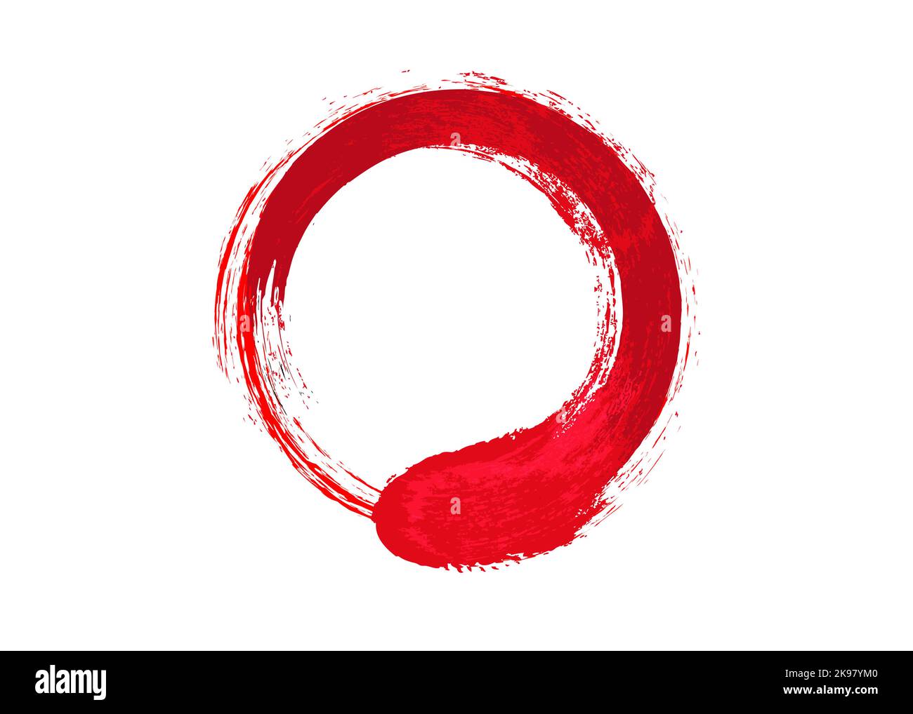 cerchio rosso enso zen su sfondo bianco. Icona rotonda con logo in stile grafico a pennello. Illustrazione del vettore isolata Illustrazione Vettoriale