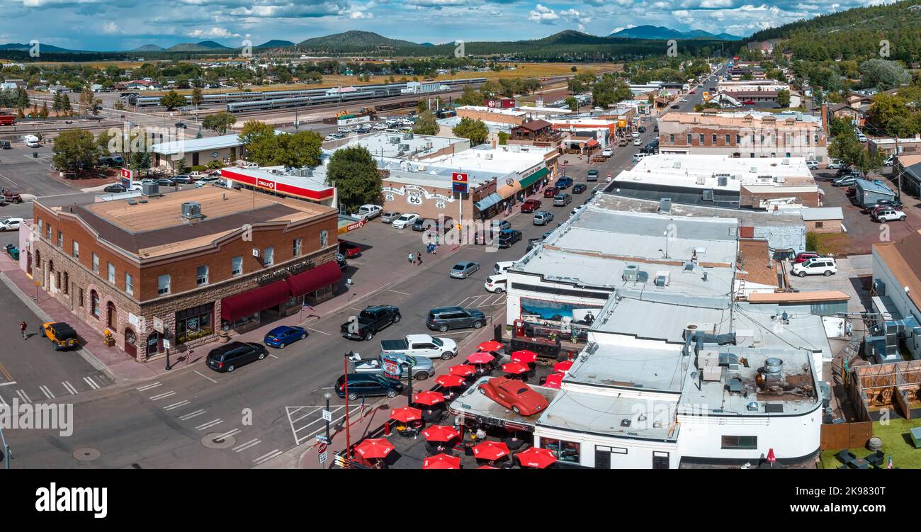 AERIA vista della strada cowboy 66 città di Williams Foto Stock